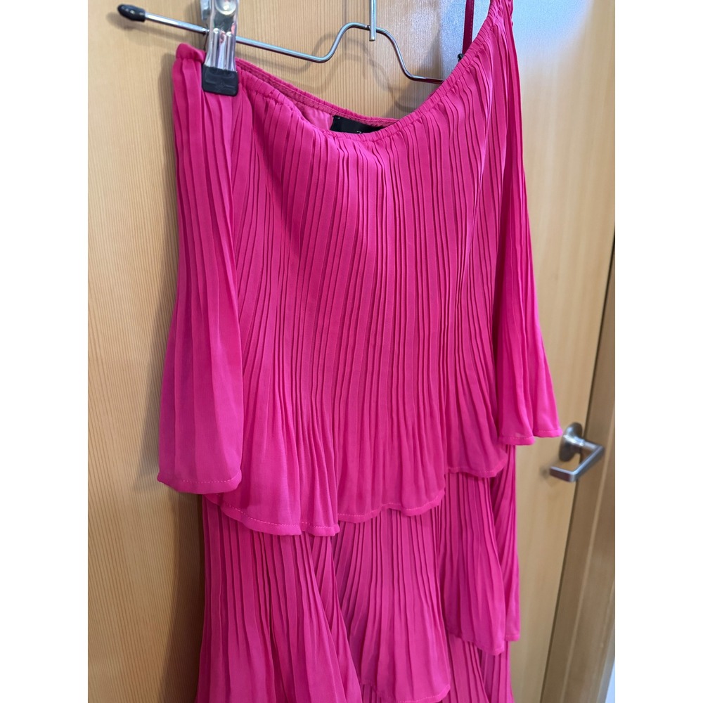 Hot Pink Pleated Tiered Midi Skirt Ruffle Layered Accordion Bright Fuchsia - Picture 2 of 5